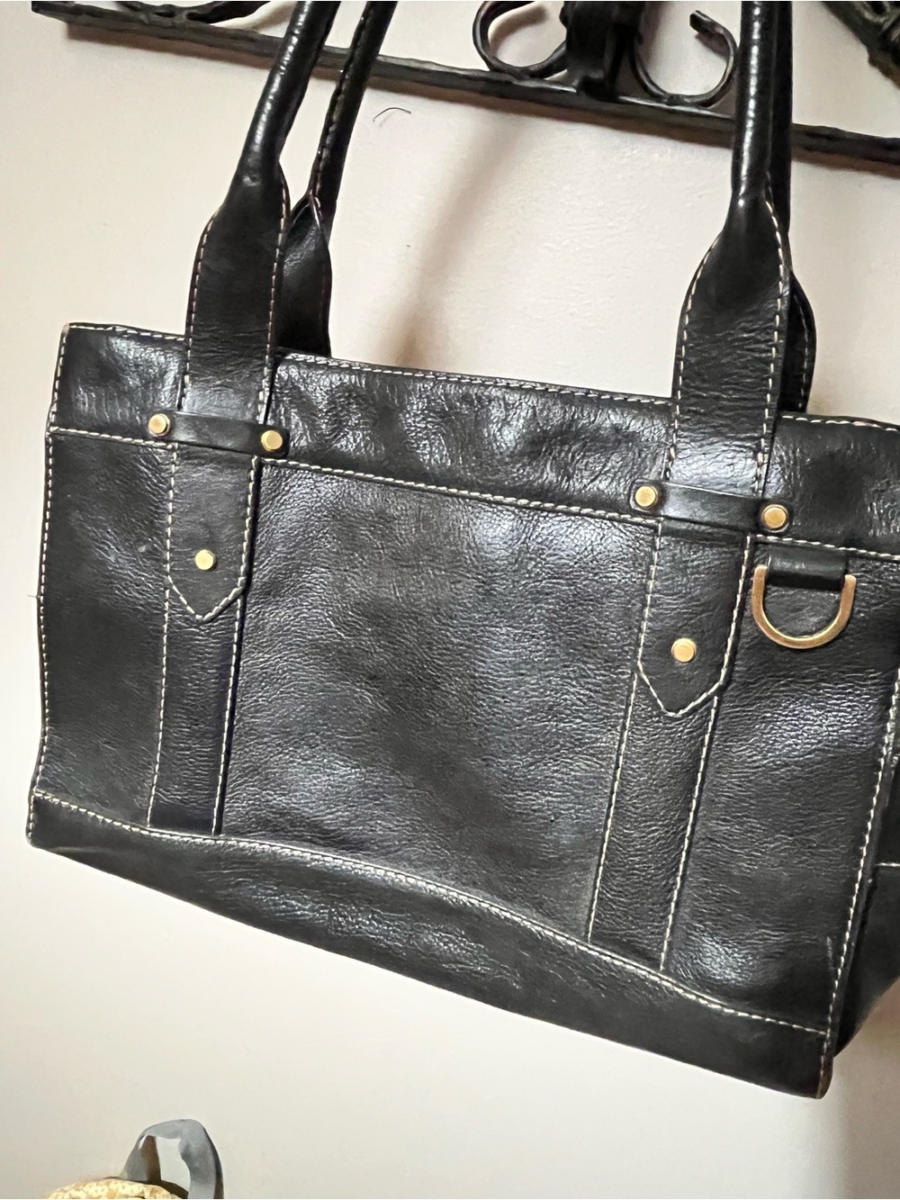 Franklin Covey Full Grain Leather Tote - Black, 2007, 14x10